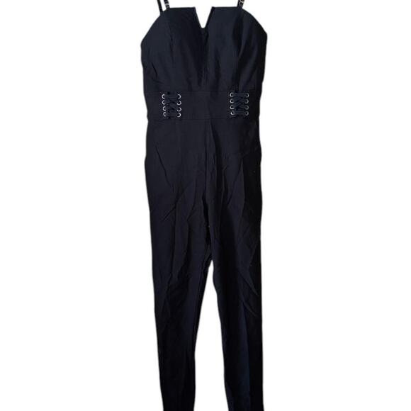 Elegant Black Jumpsuit – Adjustable Spaghetti Straps & Corset Lace-Up Waist - Picture 1 of 7